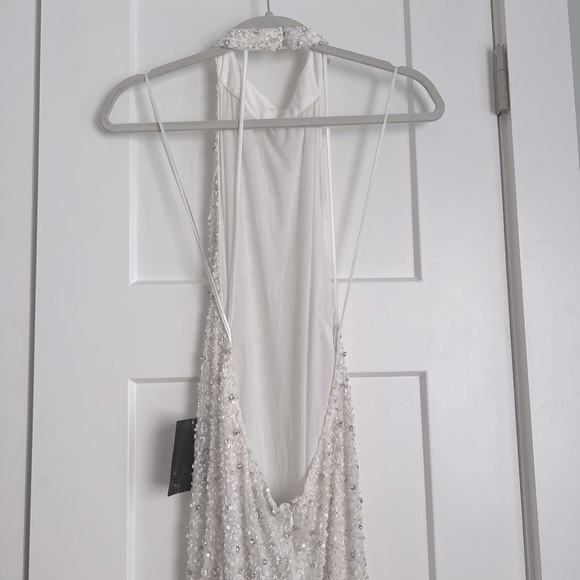 Retrofete Olivia Hand Beaded Sequin Halter Open Back Gown White NEW with tags - Picture 7 of 16